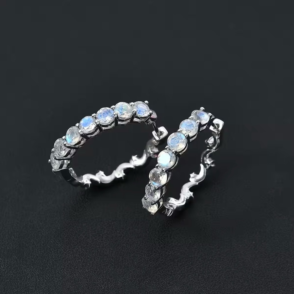 Moonstone Hoop Earrings in Rhodium Over Sterling Silver 2.50 ctw